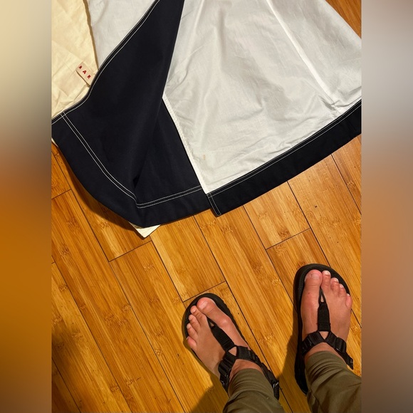 MARNI Canvas Trimmed Twill Wrap Skirt Navy Blue White Cream Size EU 36 / US 2-4 - Picture 9 of 16